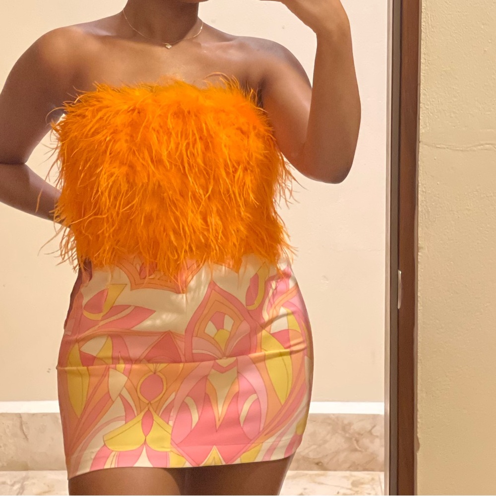 Orange Feather Crop Top | Club L London